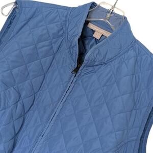 Woman Within Vest Womens Medium 14/16 Blue Quilted Zip Front Mock Neck Stretch